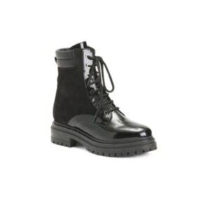 Napoleoni Made in Italy Lace Up Patent Leather/Suede Boots Black Size 9 NWT